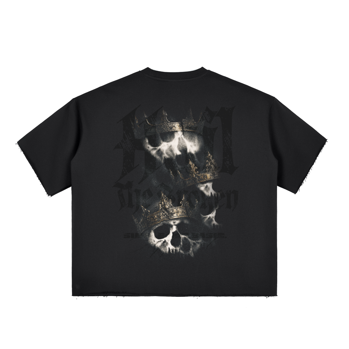 boxytshirt,skull,hailthebroken,rawhem,distressed,dark,crown,graphictee